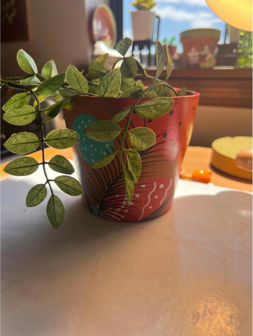 Natural ceramic vase hand painted organic paint (NO PLANT)